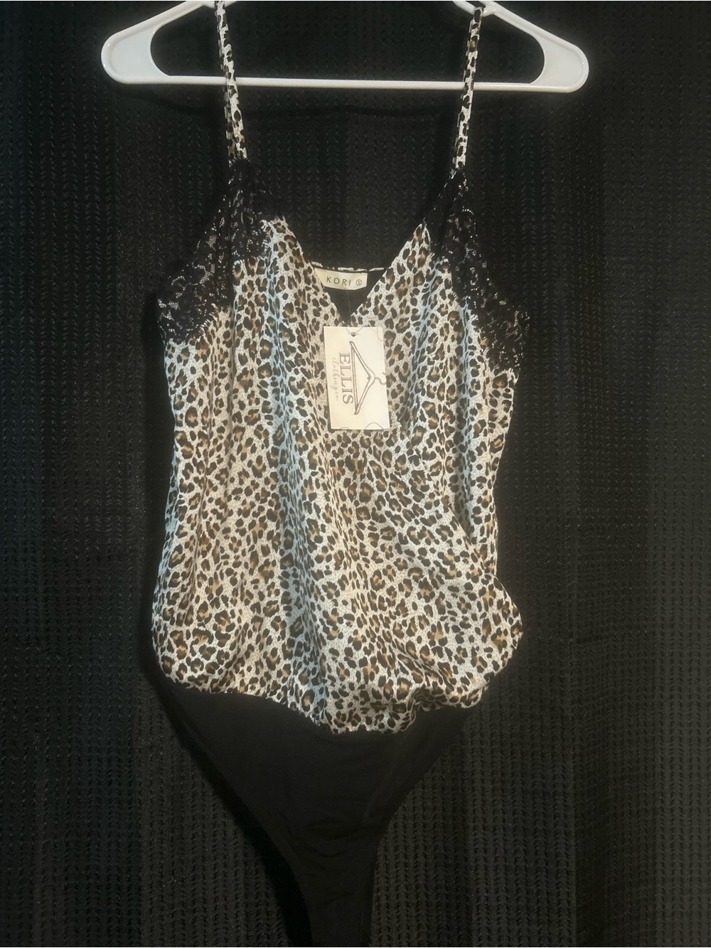 Kori Leopard Print Lace Trim Women’s Bodysuit in Black Lace and Leopard Print